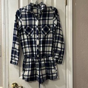 Aerie romper XS, Blue/Gray/White, long sleeves, Plaid